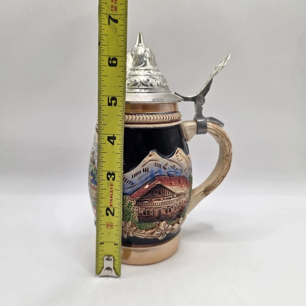 Salzburg Austria Beer Stein Lidded Pewter Cobalt Blue Relief Edelweiss Alps Mug